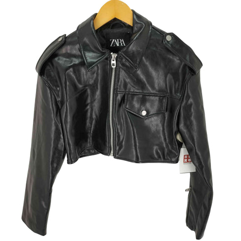 ザラ ZARA クロップド フェイクレザー ブルゾン エポレット レディース import:S