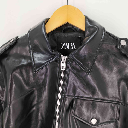 ザラ ZARA クロップド フェイクレザー ブルゾン エポレット レディース import:S