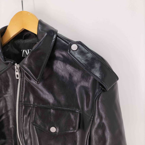 ザラ ZARA クロップド フェイクレザー ブルゾン エポレット レディース import:S