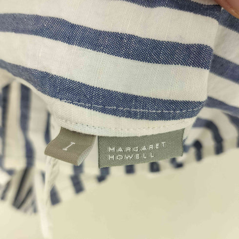 マーガレットハウエル MARGARET HOWELL リネン混 バンドカラー ストライプ 長袖シャツ レディース JPN:1