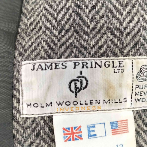 80-90s JAMES PRINGLE ヘリンボーン柄 スタンドカラーウールコート レディース 12