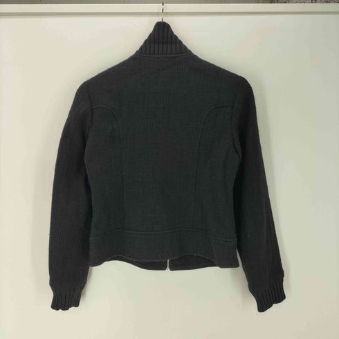 マックスアンドコー MAX&CO. MADE IN ITALY イタリア製 ローゲージ ツイード クロップド フルジップ ドライバーズ ニット ジャケット LAMPO ジップ 短丈 ブラック レディース EUR:38