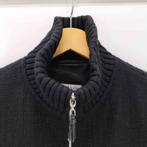 マックスアンドコー MAX&CO. MADE IN ITALY イタリア製 ローゲージ ツイード クロップド フルジップ ドライバーズ ニット ジャケット LAMPO ジップ 短丈 ブラック レディース EUR:38