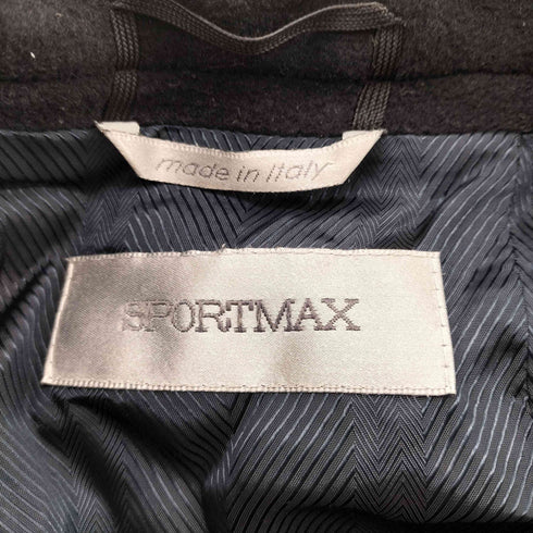 スポーツマックス SPORTMAX by Max Mara 90S OLD MADE IN ITALY Napoleon イタリア製 白タグ バージン ウール ダブル ナポレオン バルマカーン ステンカラー ロング コート ブラック Y2K レディース EUR:42