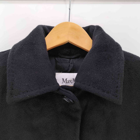 マックスマーラ MAX MARA MADE IN ITALY Cashmere Wool イタリア製 白タグ カシミア バージン ウール バルマカーン ステンカラー ロング コート ブラック レディース EUR:40