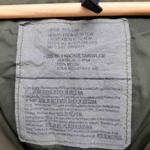 ユーエスアーミー U.S. ARMY 90s 92年会計 ECWCS Gen1 GORE-TEX COLD WEATHER PARKA CAMOUFLAGE ゴアテック ウッドランドカモ コールドウェザーパーカ メンズ LARGE REULAR