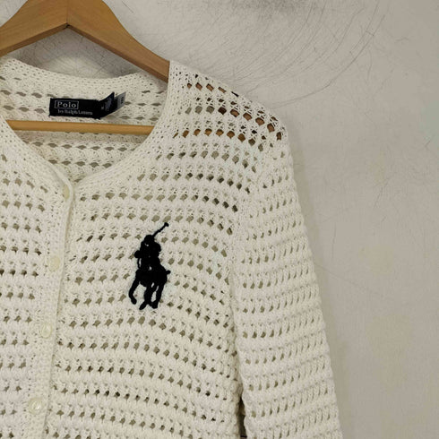 ポロバイラルフローレン Polo by RALPH LAUREN Big Pony クロシェイド コットン カーディガン (100ホワイト) レディース import:M