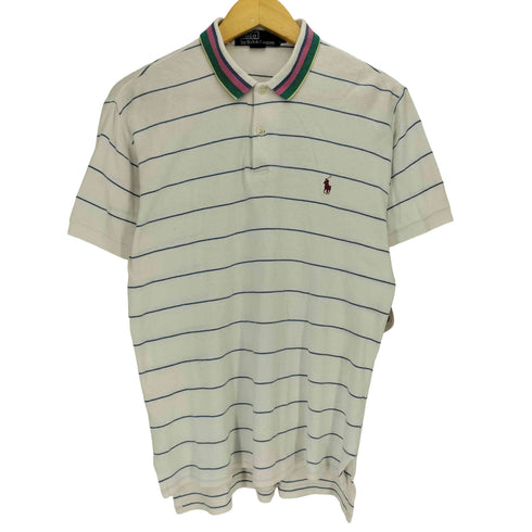 ポロバイラルフローレン Polo by RALPH LAUREN 90s ポニー刺繍 ボーダー 襟ライン コットン 半袖 ポロシャツ メンズ import:M
