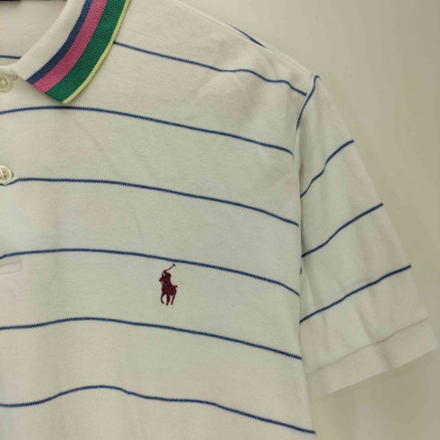 ポロバイラルフローレン Polo by RALPH LAUREN 90s ポニー刺繍 ボーダー 襟ライン コットン 半袖 ポロシャツ メンズ import:M