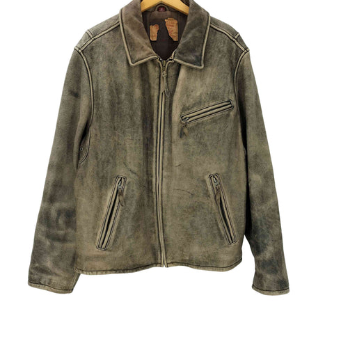 リーバイス Levis 80-90S OLD cowhide ヴィンテージ エイジング フェード ジップアップ 牛革 カウハイド シングル レザー ジャケット メンズ import:XL