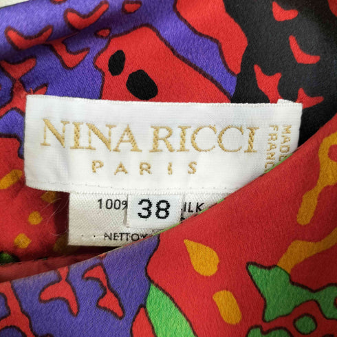 ニナリッチ NINA RICCI シルク100 総柄 バックボタンデザイン ノーカラー ワンピース レディース 38