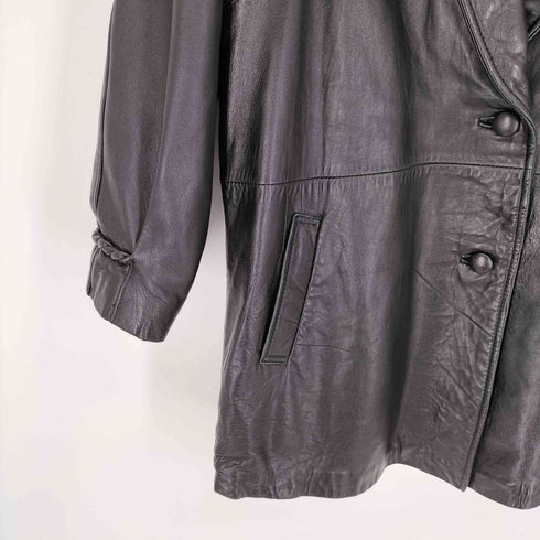 90S BERMANS ショールタック 切替 2B セミロング レザー シングルブレストコート レディース F