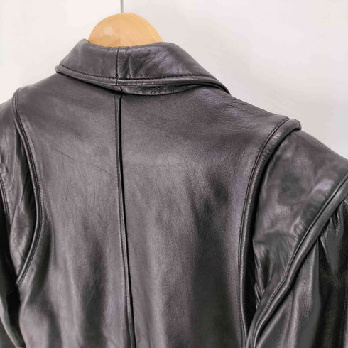 90S BERMANS ショールタック 切替 2B セミロング レザー シングルブレストコート レディース F