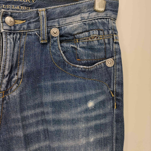 バーバリーブルーレーベル BURBERRY BLUE LABEL ホース刺繍 ポケット裏地ノバチェック ダメージ デニムパンツ レディース 23