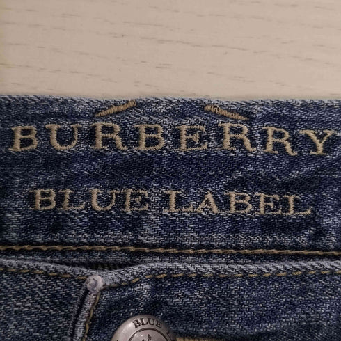 バーバリーブルーレーベル BURBERRY BLUE LABEL ホース刺繍 ポケット裏地ノバチェック ダメージ デニムパンツ レディース 23