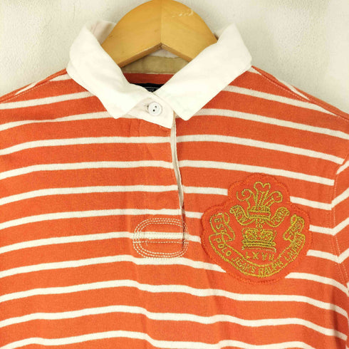 ポロジーンズカンパニーラルフローレン POLO JEANS COMPANY RALPH LAUREN エンブレム刺繍 ボーダー柄 ロングスリーブ ポロシャツ レディース import:M