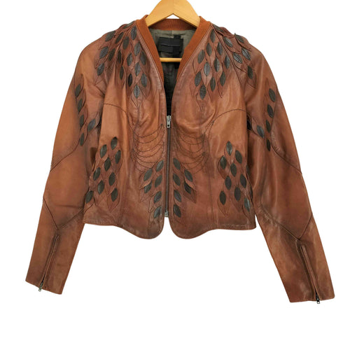 ディーゼルブラックゴールド DIESEL BLACK GOLD カーフレザー リーフパッチワークジャケット レディース XS