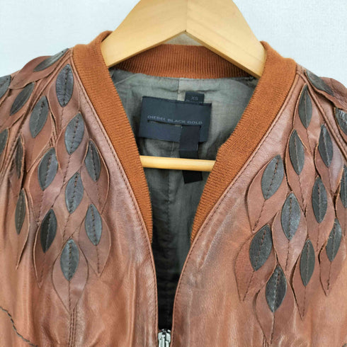 ディーゼルブラックゴールド DIESEL BLACK GOLD カーフレザー リーフパッチワークジャケット レディース XS