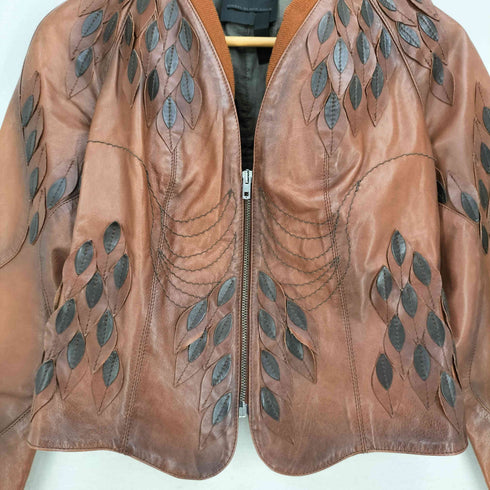 ディーゼルブラックゴールド DIESEL BLACK GOLD カーフレザー リーフパッチワークジャケット レディース XS