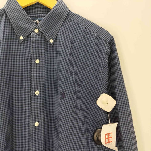 ラルフローレン RALPH LAUREN 90S OLD 同色 ポニー 刺繍 BLAKE ブレイク ギンガムチェック ボタンダウン シャツ メンズ import:L
