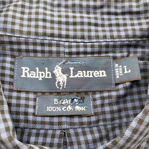 ラルフローレン RALPH LAUREN 90S OLD 同色 ポニー 刺繍 BLAKE ブレイク ギンガムチェック ボタンダウン シャツ メンズ import:L