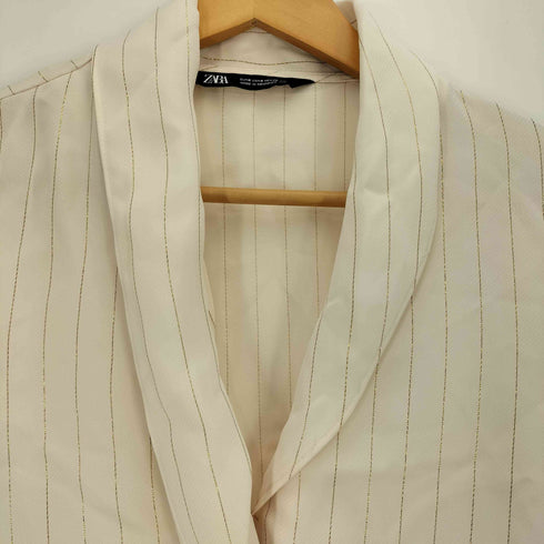 ザラ ZARA STRIPED METALLIC THREAD BLOUSE メタリックストライプ ボウタイブラウス レディース import:S