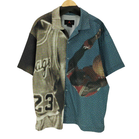 ジョーダンブランド JORDAN BRAND 22SS AS M J FLT HRTG PHOTO SHIRT BLACK ジョーダン フライト ヘリテージ パッチワーク フォト 半袖 シャツ 開襟 オープンカラー メンズ 3XL