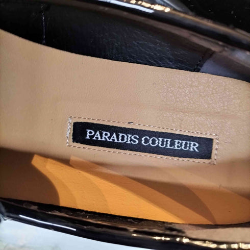 paradis couleur スクエア トゥ エナメル パテント タッセル ローファー ブラック レディース JPN:22.5