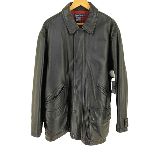 ノーティカ NAUTICA 90s COW LEATHER 裏地フリース キルティング 切替 レザー コート メンズ 44