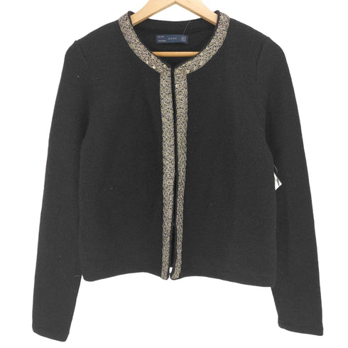 ザラ ZARA ウール100% スパンコール ノーカラージャケット レディース import:M