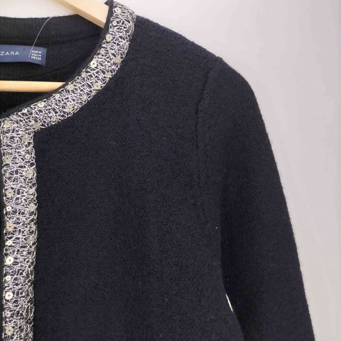 ザラ ZARA ウール100% スパンコール ノーカラージャケット レディース import:M