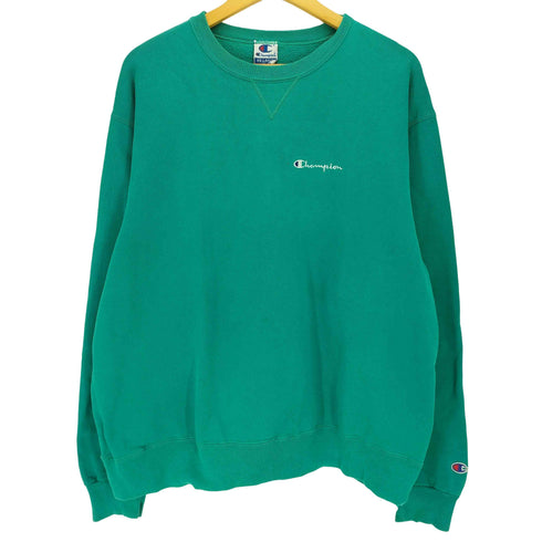 チャンピオン Champion 90S USA製 青刺繍タグ ロゴ刺繍 前Vガゼット クルーネック スウェット メンズ import:XXL