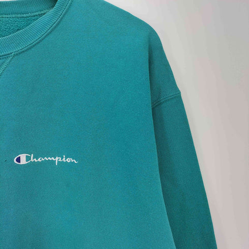 チャンピオン Champion 90S USA製 青刺繍タグ ロゴ刺繍 前Vガゼット クルーネック スウェット メンズ import:XXL