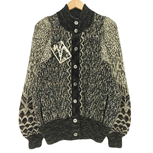 Ardfern Knitwear スコットランド製 総柄 スタンドカラー ニットカーディガン レディース import:L