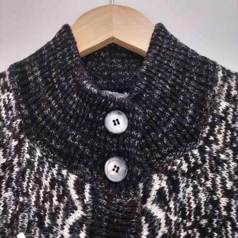 Ardfern Knitwear スコットランド製 総柄 スタンドカラー ニットカーディガン レディース import:L