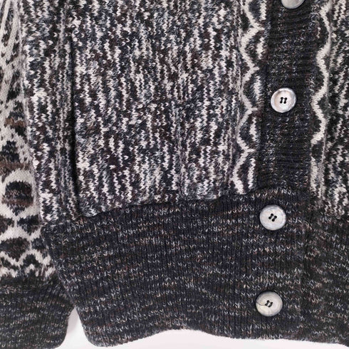 Ardfern Knitwear スコットランド製 総柄 スタンドカラー ニットカーディガン レディース import:L