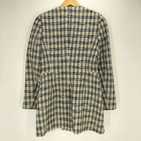ザラ ZARA リネン混 チェック 金ボタン ノーカラーコート レディース import:S