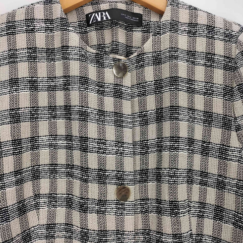 ザラ ZARA リネン混 チェック 金ボタン ノーカラーコート レディース import:S