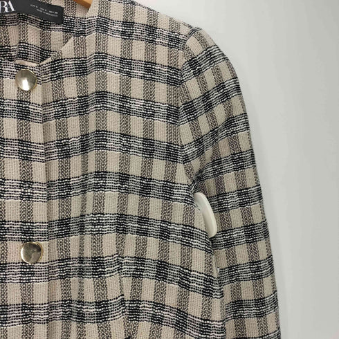 ザラ ZARA リネン混 チェック 金ボタン ノーカラーコート レディース import:S