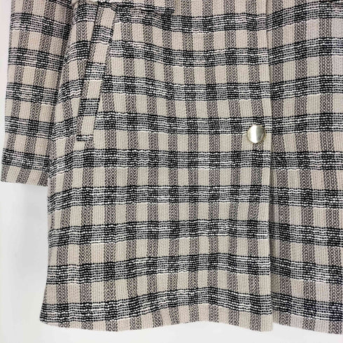ザラ ZARA リネン混 チェック 金ボタン ノーカラーコート レディース import:S