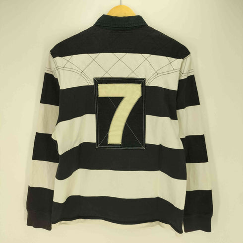 ラグビーラルフローレン Rugby Ralph Lauren 90S 香港製 ロゴ刺繍 ナンバリング ボーダー L/S ラガー シャツ メンズ import:M