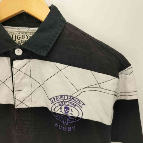 ラグビーラルフローレン Rugby Ralph Lauren 90S 香港製 ロゴ刺繍 ナンバリング ボーダー L/S ラガー シャツ メンズ import:M