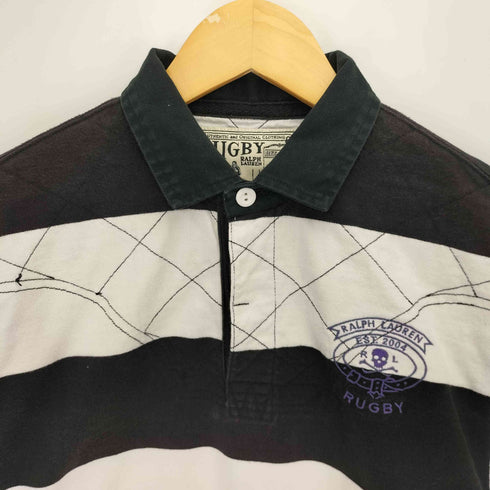 ラグビーラルフローレン Rugby Ralph Lauren 90S 香港製 ロゴ刺繍 ナンバリング ボーダー L/S ラガー シャツ メンズ import:M