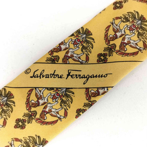 サルヴァトーレフェラガモ Salvatore Ferragamo イタリア製 総柄 シルク ネクタイ メンズ