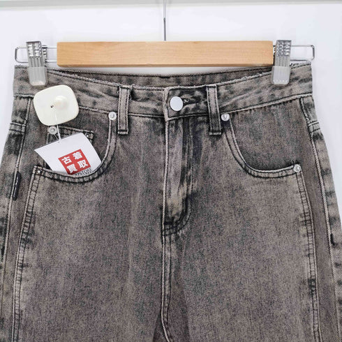 fuzzykon ヴィンテージ ウォッシュド 加工 裾 変形 カットアウト デニム パンツ レディース