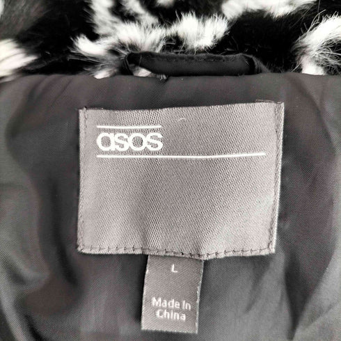 エイソス asos 総柄 フェイクファー ジップ ジャケット レディース L