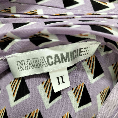 ナラカミーチェ NARACAMICIE 幾何ジョーゼットプリーツリボン襟ブラウス レディース JPN:11号