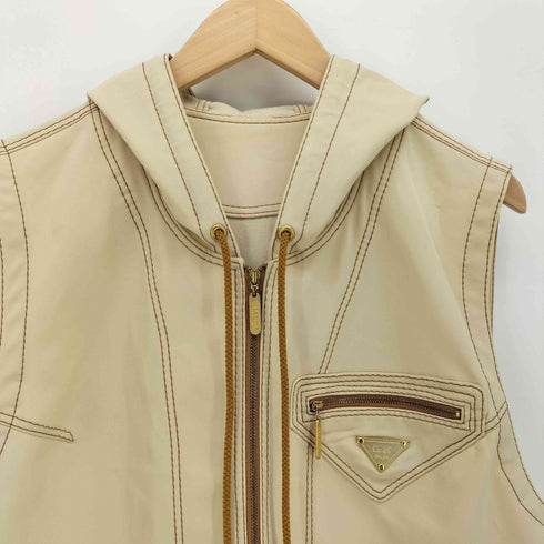 イタリヤ 伊太利屋 プレートロゴ アニマルプリント クロップド ジップアップ フーディベスト レディース JPN:11号