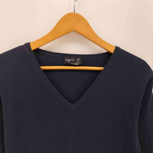 アニエスベー agnes b. PARIS フランス製 七分袖 Vネック コットン リブ カットソー レディース