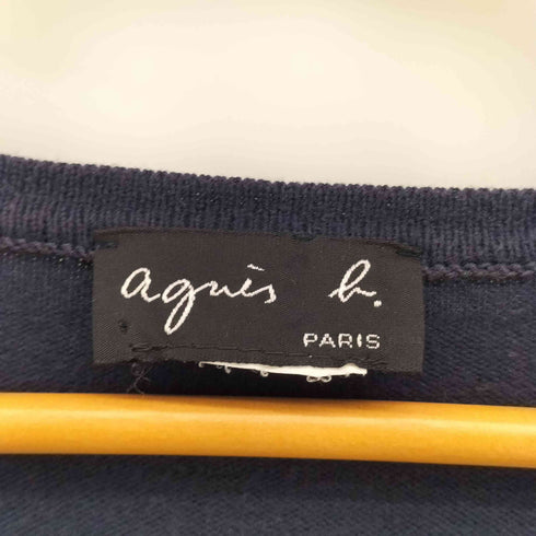 アニエスベー agnes b. PARIS フランス製 七分袖 Vネック コットン リブ カットソー レディース